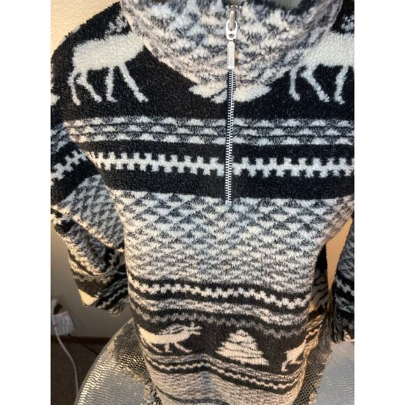 90s essentials style fleece Black and White deer tree Medium - Picture 9 of 14